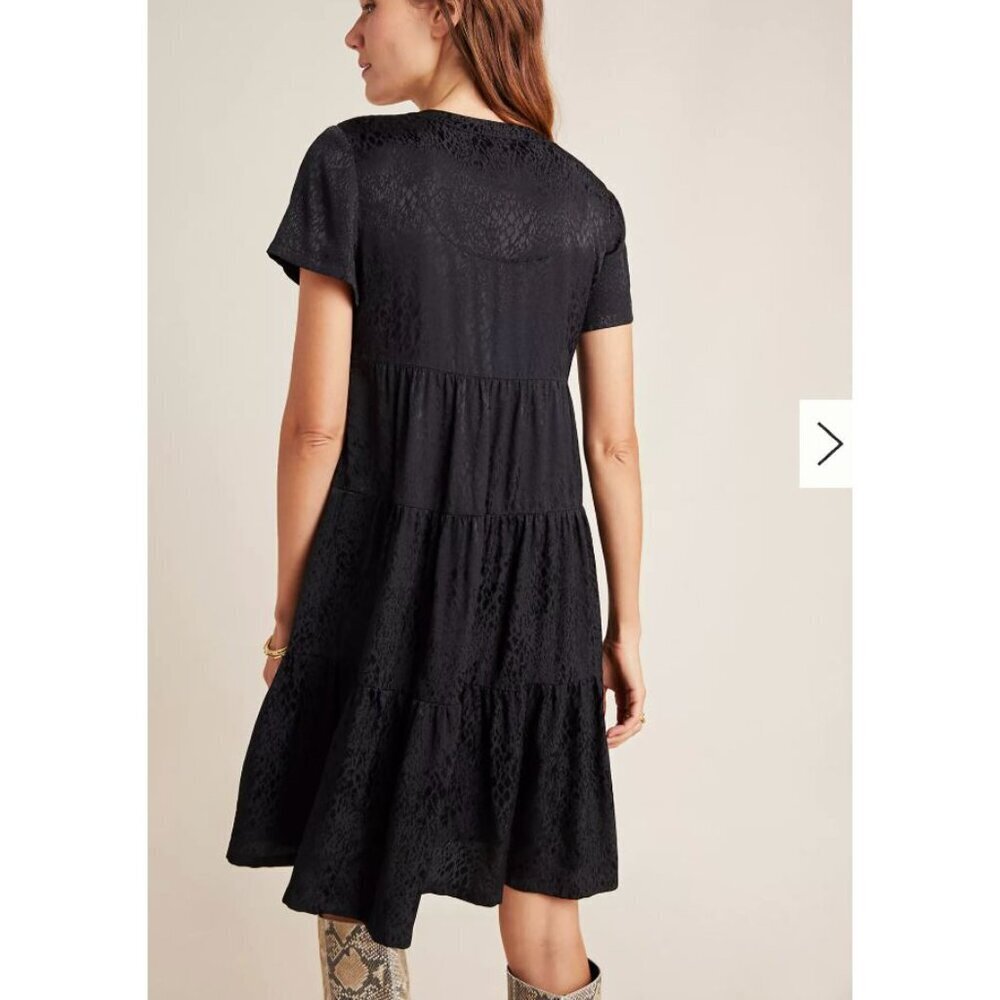 Anthropologie Maeve NWT Sacha Jacquard Tiered Tunic Mini Dress Black Small - Picture 2 of 6